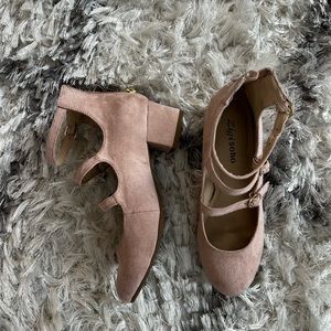 Pink suede heels. Worn once. Size 6